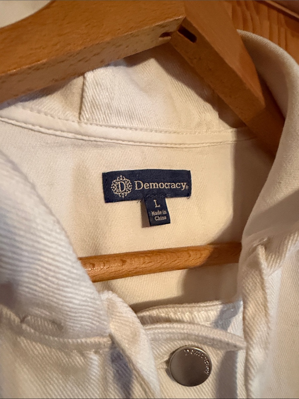Democracy White Hooded Denim Jacket with Snap Front - Picture 2 of 7